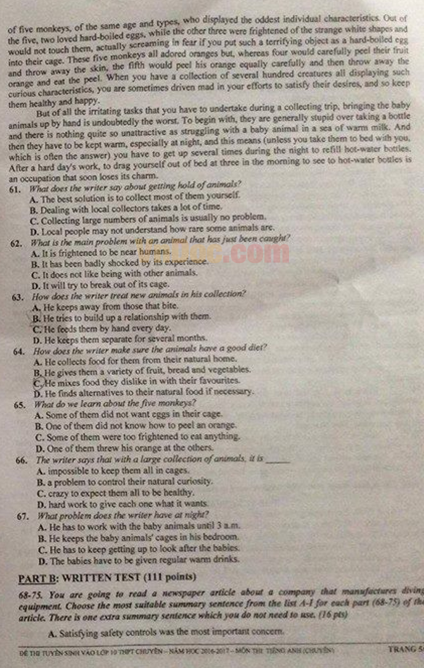 Đề thi tuyển sinh vào lớp 10 môn tiếng Anh trường THPT Chuyên Lê Qúy Đôn Khánh Hòa