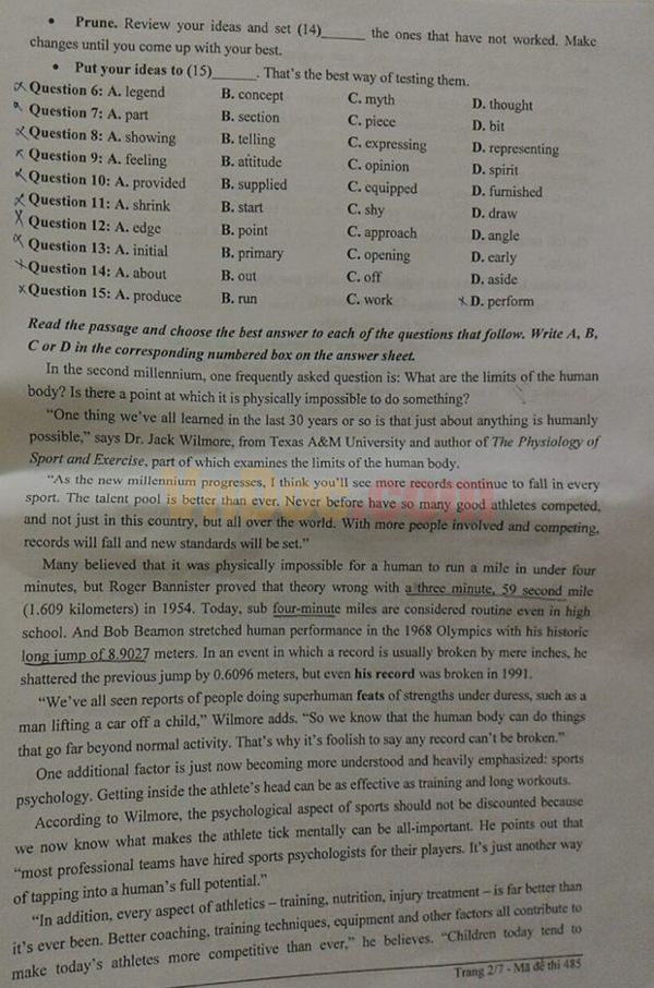 Đề thi tuyển sinh vào lớp 10 môn tiếng Anh có đáp án 