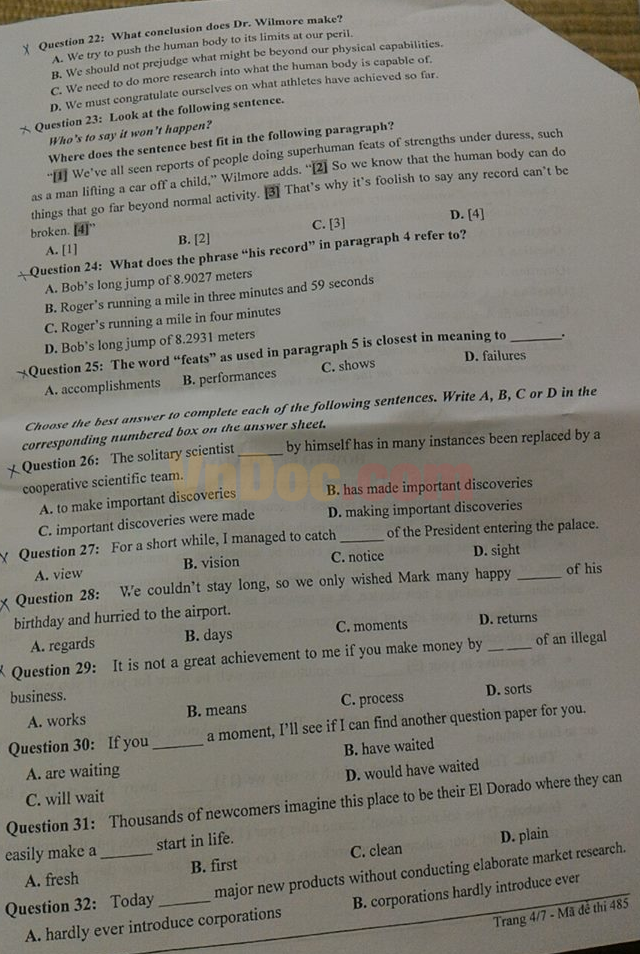 Đề thi vào lớp 10 môn tiếng Anh có đáp án 