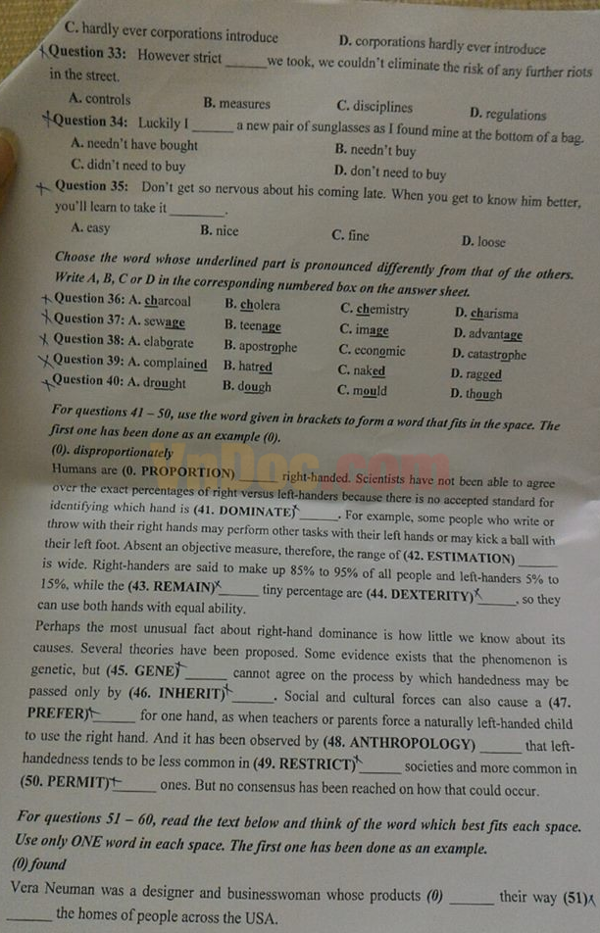 Đề thi tuyển sinh vào lớp 10 môn tiếng Anh trường THPT Chuyên sư phạm