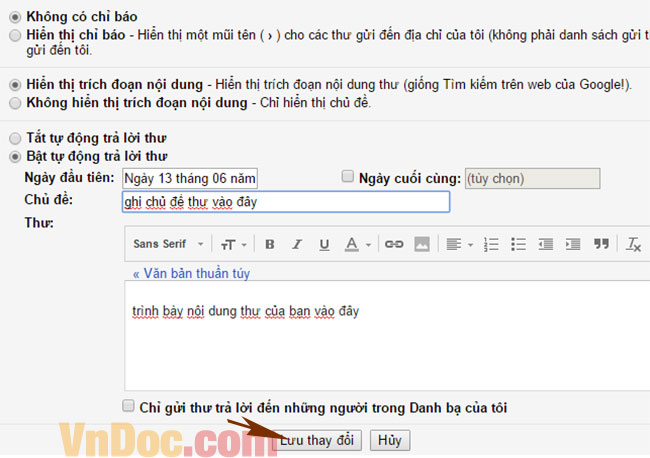Trả lời thư tự động trong Gmail Cách tạo thư trả lời tự động trong Gmail