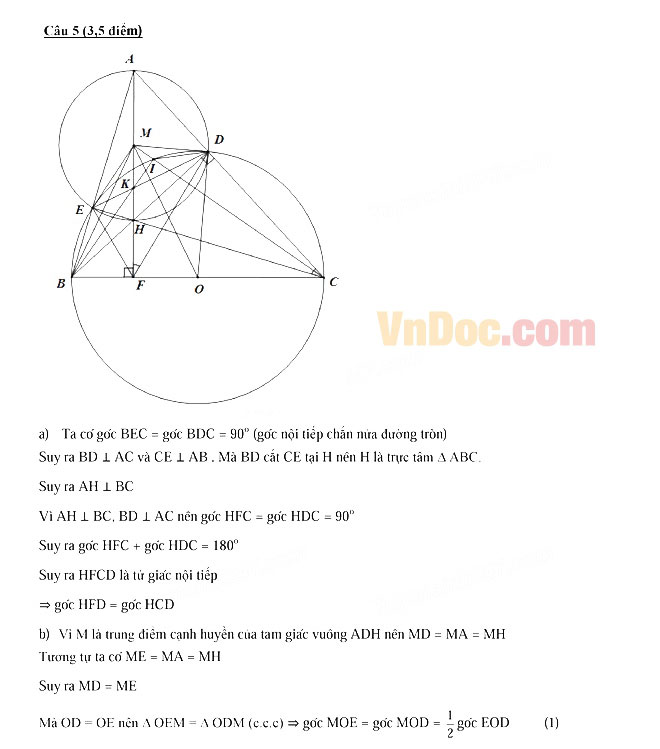 Đáp án đề thi vào lớp 10 môn Toán HCM
