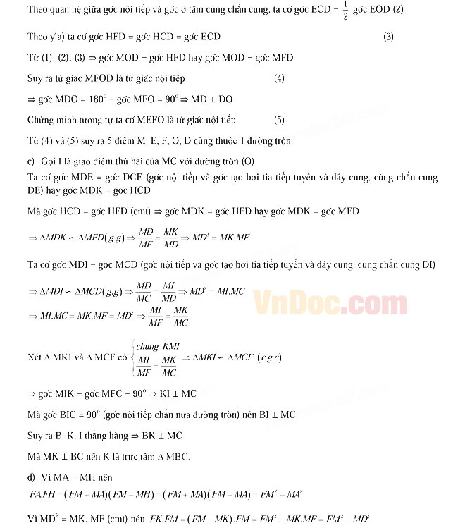 Đáp án đề thi vào lớp 10 môn Toán HCM