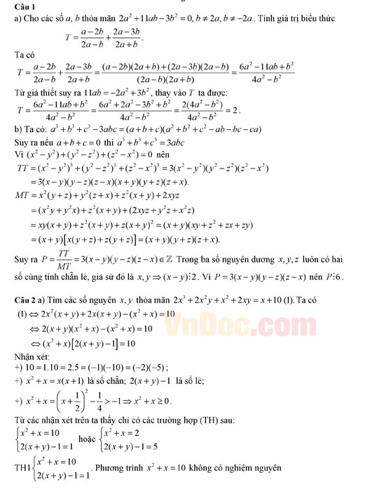 Đáp án đề thi vào lớp 10 môn Toán Đáp án đề thi vào lớp 10 môn Toán