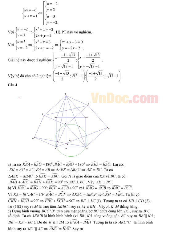 Đáp án đề thi vào lớp 10 môn Toán Đáp án đề thi vào lớp 10 môn Toán