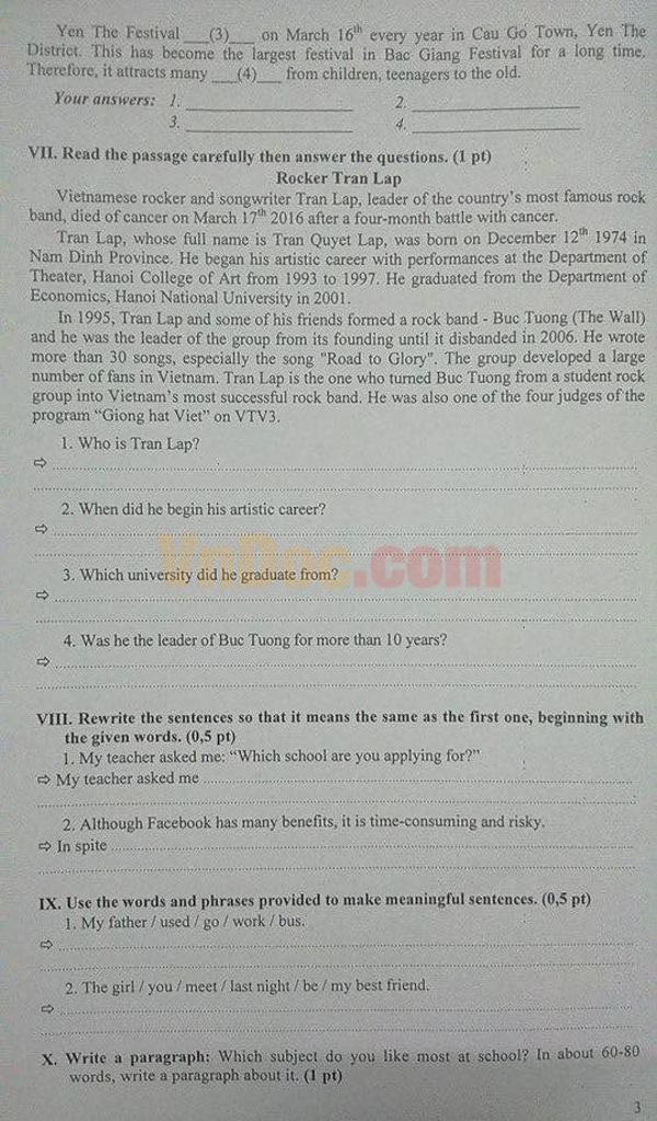 luyện thi vào lớp 10 môn Tiếng Anh mới nhất Đề luyện thi vào lớp 10 môn Tiếng Anh