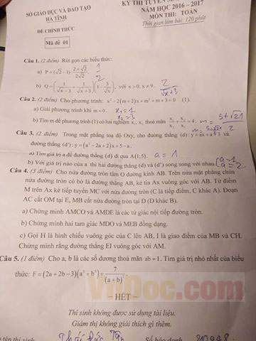Đề thi vào lớp 10 THPT môn Toán Đề thi vào lớp 10 THPT môn Toán