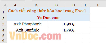 Mẹo chèn chỉ số dưới trong Excel Cách chèn công thức Hóa học trong Excel