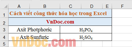 Chèn công thức hóa học trong Excel Cách chèn công thức Hóa học trong Excel