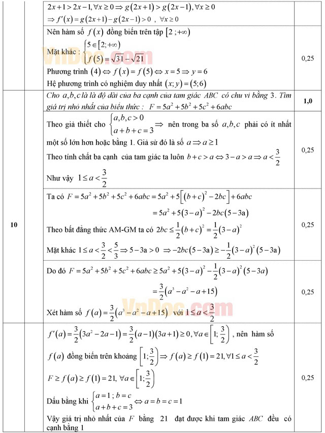 Đáp án đề thi thử THPT Quốc gia năm 2016 môn Toán trường THPT Chuyên Vĩnh Phúc (Lần 5)