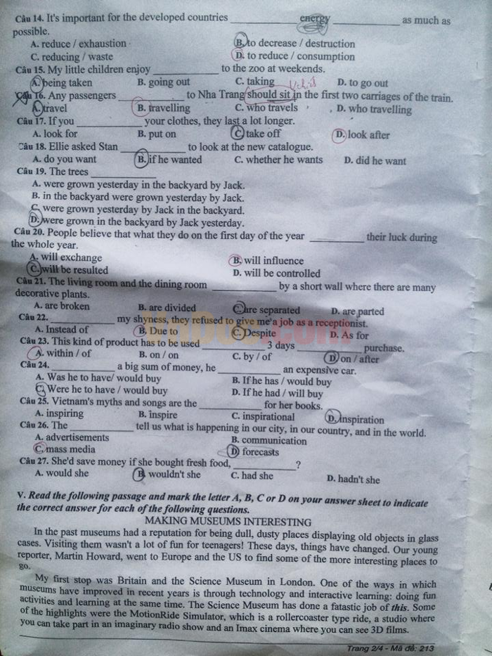 Đề thi vào lớp 10 môn Tiếng Anh