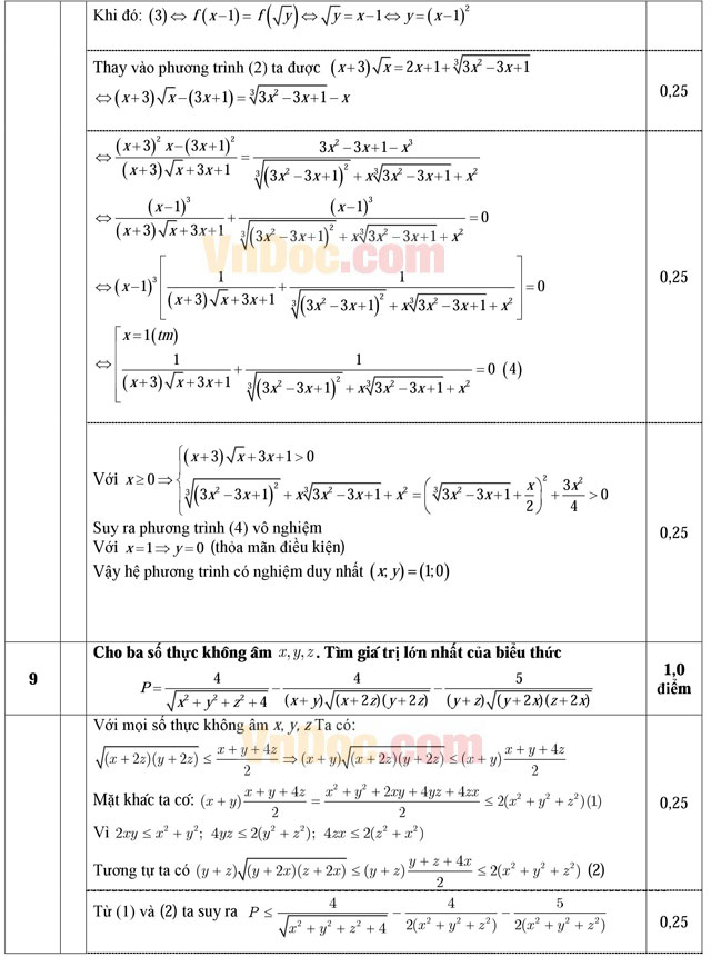 Đáp án đề thi thử THPT Quốc gia môn Toán năm 2016 trường THPT Yên Lạc 2, Vĩnh Phúc (Lần 4)