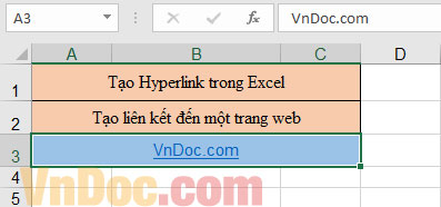 Cách chèn Hyperlink trong Excel