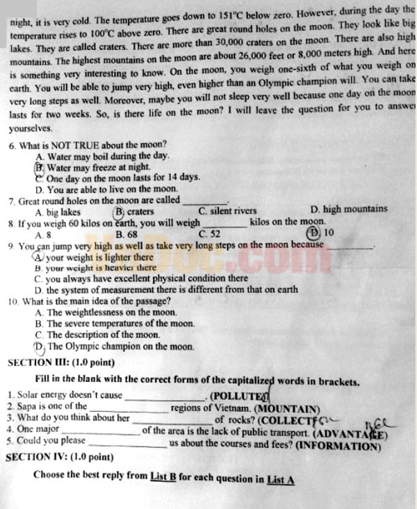 Đề thi tuyển sinh vào lớp 10 môn Tiếng Anh năm 2016