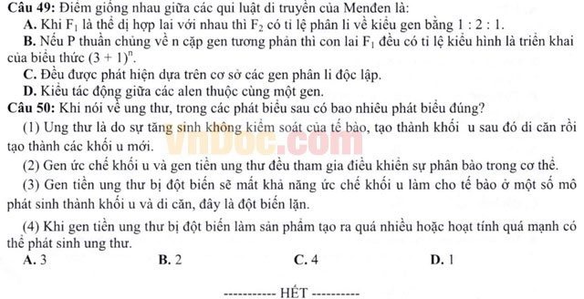 Đề thi thử THPT Quốc gia môn Sinh học năm 2016 cụm trường Bà Rịa - Tân Thành