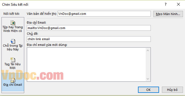 Chèn link email trong word Cách chèn link vào Word