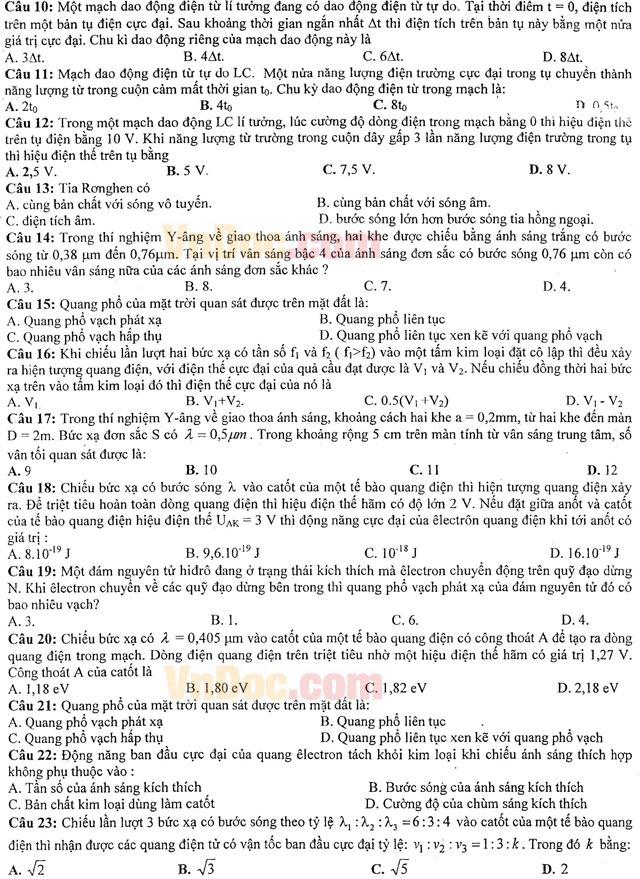 Đề thi thử THPT Quốc gia năm 2016 môn Vật lý trường THPT Chuyên Khoa học Tự nhiên, Hà Nội (Lần 3)