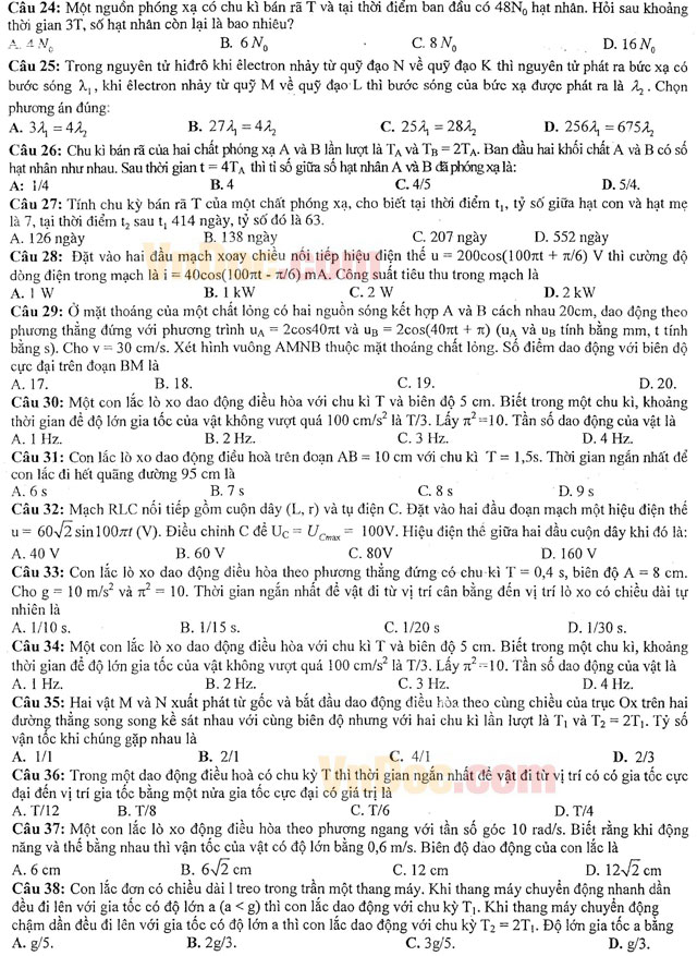 Đề thi thử THPT Quốc gia năm 2016 môn Vật lý trường THPT Chuyên Khoa học Tự nhiên, Hà Nội (Lần 3)