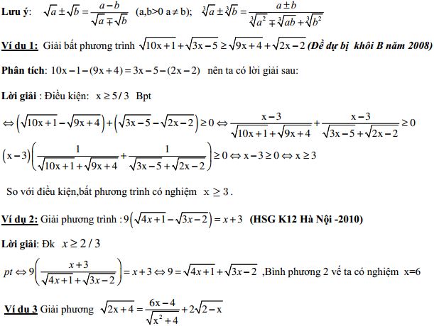 Một số kỹ năng sử dụng lượng liên hợp để giải phương trình - bất phương trình vô tỷ