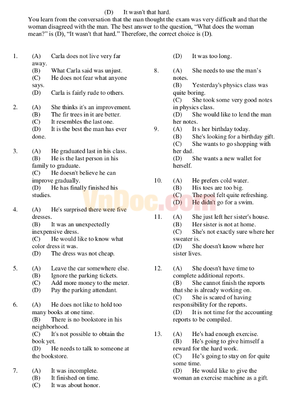 Đề thi Tiếng Anh bằng B1 Châu Âu