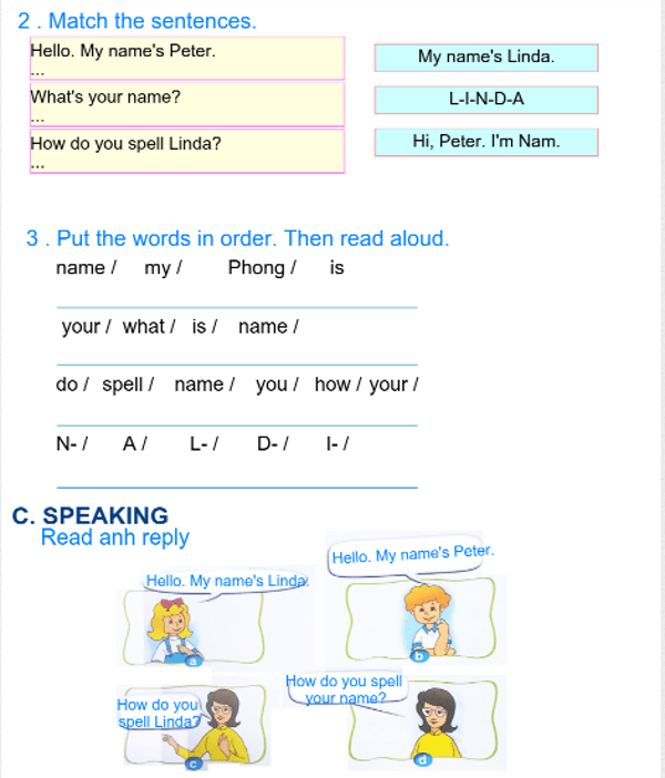 Bài tập tiếng anh lớp 3 Unit 2 có đáp án