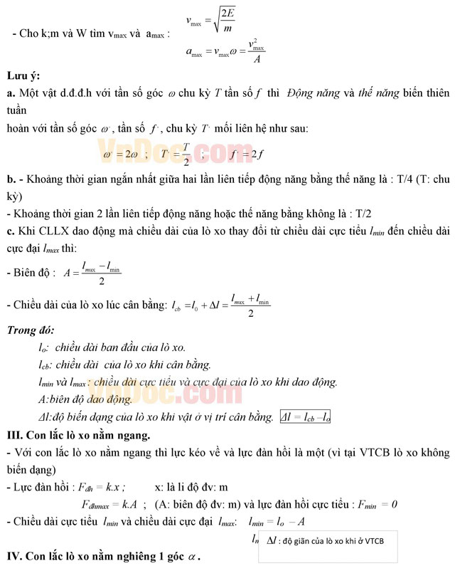Công thức tính nhanh bài tập con lắc lò xo