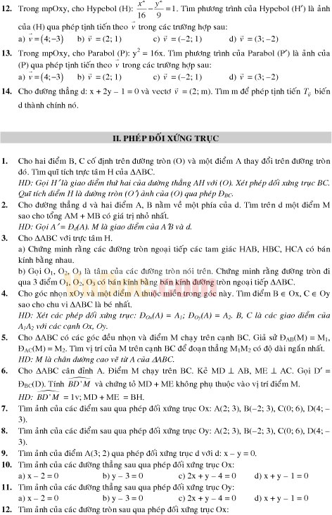 Lý thuyết và bài tập Hình học 11 chương 1: Phép dời hình và phép đồng dạng trong mặt phẳng