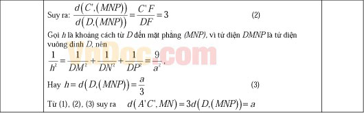 Đáp án đề thi khảo sát chất lượng đầu năm môn Toán lớp 12 trường THPT Chuyên Đại học Vinh năm học 2013 - 2014