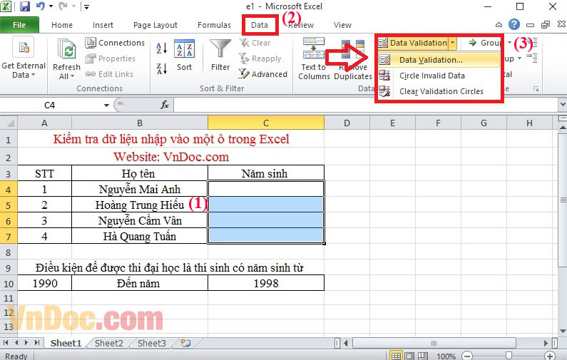 Kiểm tra dữ liệu nhập vào ô trong Excel Cách kiểm tra dữ liệu nhập vào một ô trong Excel