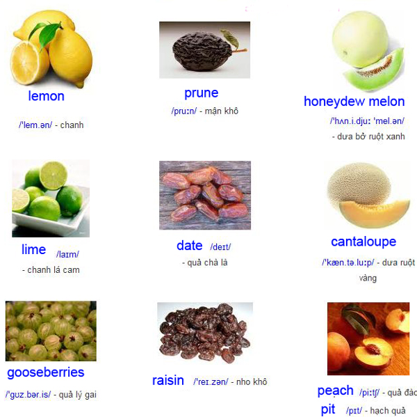Chủ đề hoa quả trong tiếng anh