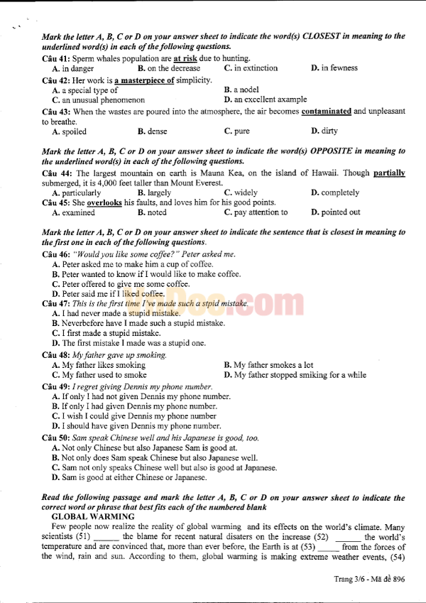 Đề khảo sát chất lượng đầu năm lớp 11 Môn Anh