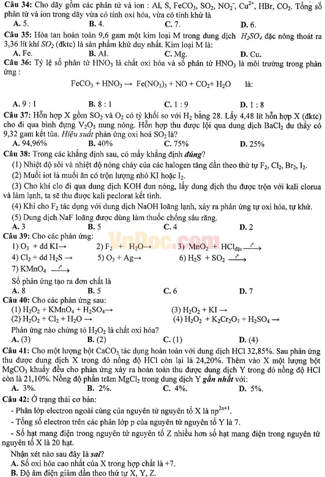 Đề thi khảo sát chất lượng đầu năm môn Hóa học lớp 11 có đáp án