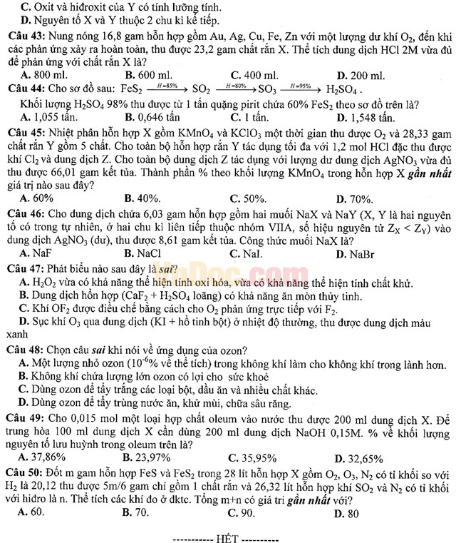 Đề thi khảo sát chất lượng đầu năm môn Hóa học lớp 11 có đáp án