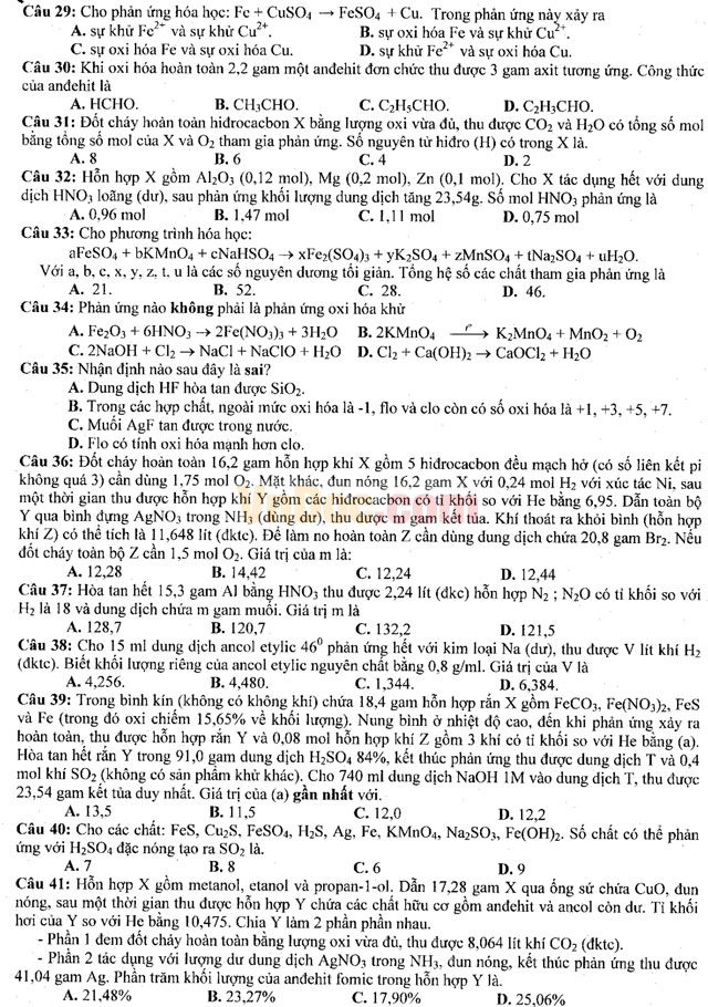 Đề thi khảo sát chất lượng đầu năm môn Hóa học lớp 12 có đáp án