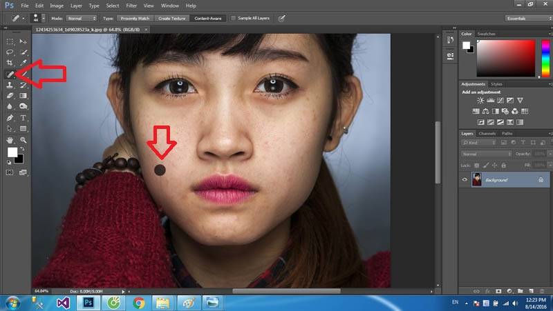 Tiếp theo bạn sử dụng các công cụ để xóa bớt mụn Hướng dẫn sử dụng retouch chuyên nghiệp