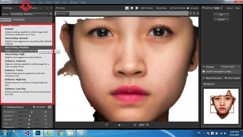 Sau khi giao diện Plugin hiện lên các bạn chú ý Dòng chữ Preset Hướng dẫn sử dụng retouch chuyên nghiệp
