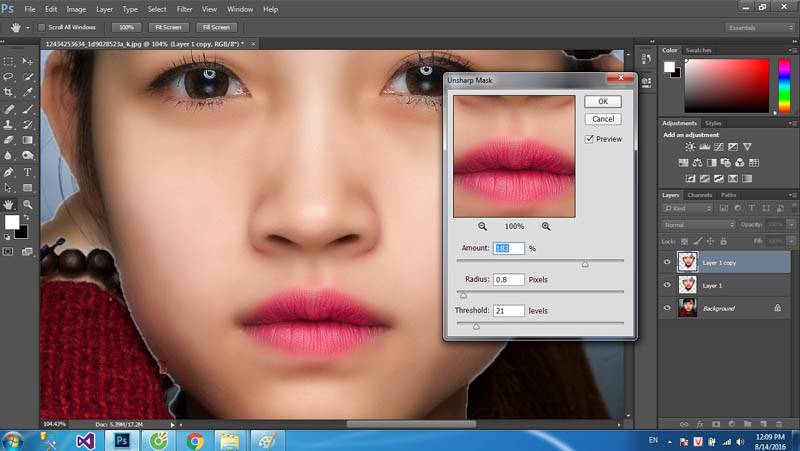 Chú ý kéo thanh Amount sang bên phải Hướng dẫn sử dụng retouch chuyên nghiệp