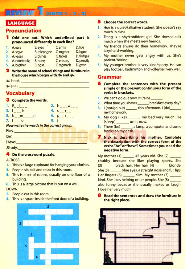 Bài tập Tiếng Anh lớp 6 Chương trình mới Unit 1, 2, 3
