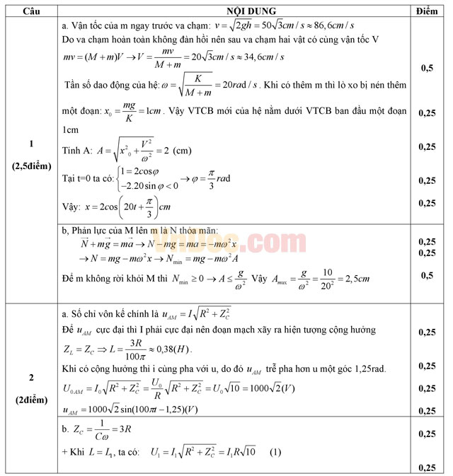 Đề thi học sinh giỏi môn Vật lý lớp 12 có đáp án