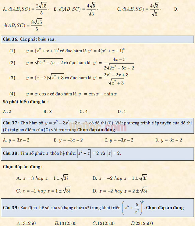 Đề thi thử THPT Quốc gia năm 2017 môn Toán trắc nghiệm - Đề số 1 Đề thi thử THPT Quốc gia năm 2017 môn Toán trắc nghiệm - Đề số 1