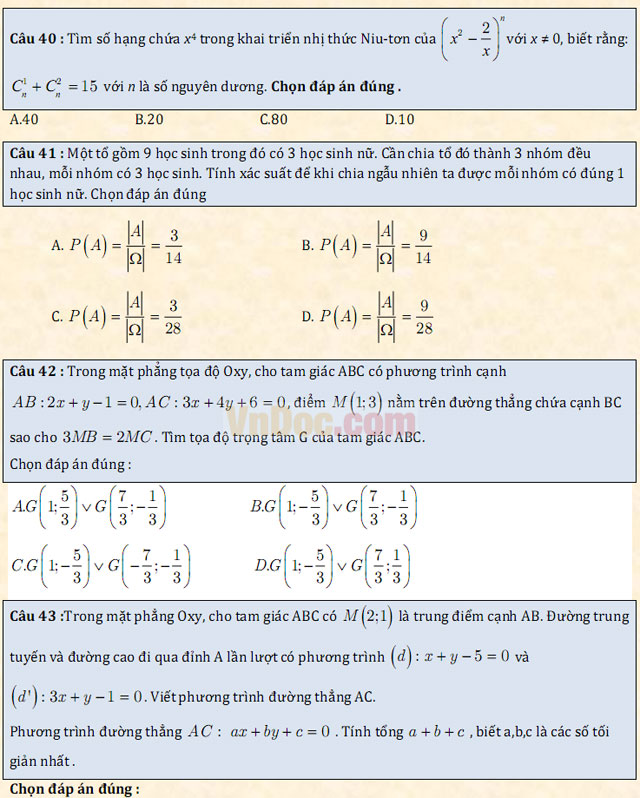 Đề thi thử THPT Quốc gia năm 2017 môn Toán trắc nghiệm - Đề số 1 Đề thi thử THPT Quốc gia năm 2017 môn Toán trắc nghiệm - Đề số 1