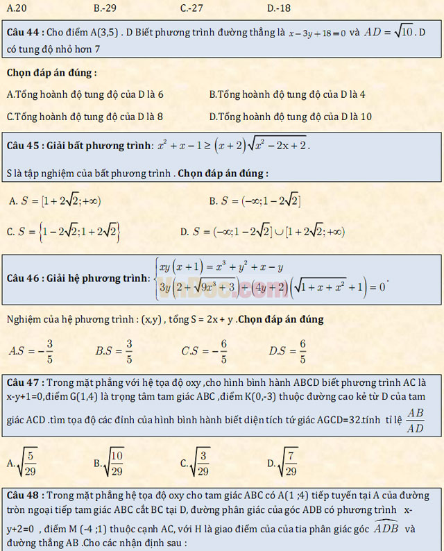 Đề thi thử THPT Quốc gia năm 2017 môn Toán trắc nghiệm - Đề số 1 Đề thi thử THPT Quốc gia năm 2017 môn Toán trắc nghiệm - Đề số 1