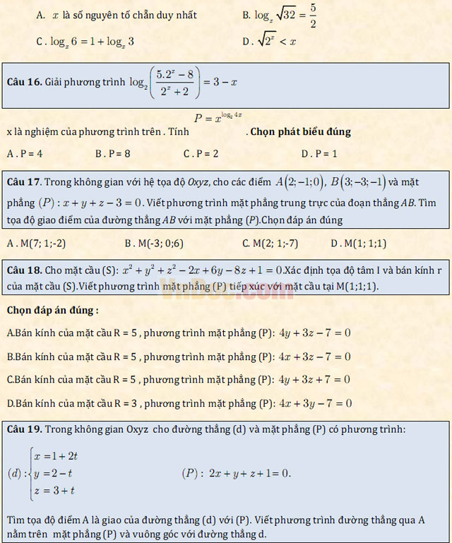 Đề thi thử THPT Quốc gia năm 2017 môn Toán trắc nghiệm - Đề số 1 Đề thi thử THPT Quốc gia năm 2017 môn Toán trắc nghiệm - Đề số 1