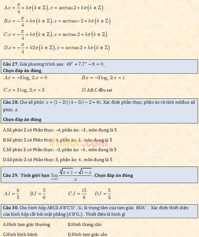 Đề thi thử THPT Quốc gia năm 2017 môn Toán trắc nghiệm - Đề số 1 Đề thi thử THPT Quốc gia năm 2017 môn Toán trắc nghiệm - Đề số 1