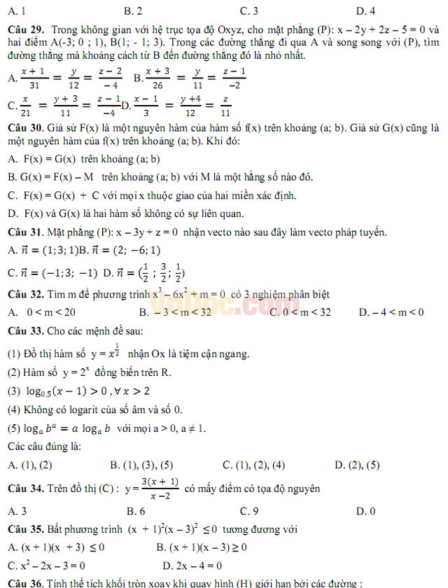 Đề thi thử THPT Quốc gia năm 2017 môn Toán trắc nghiệm - Đề số 2