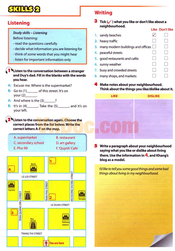 Unit 4. MY NEIGHBOURHOOD Bài tập tiếng Anh lớp 6 có đáp án