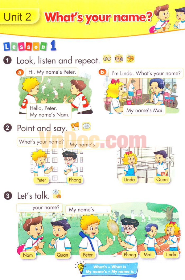 Tiếng Anh lớp 3 Chương trình mới Unit 2: What’s your name?