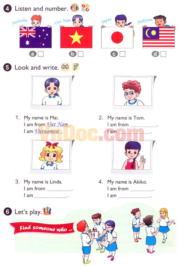 Bài tập Tiếng Anh lớp 4 Chương trình mới Unit 2: I'm from Japan