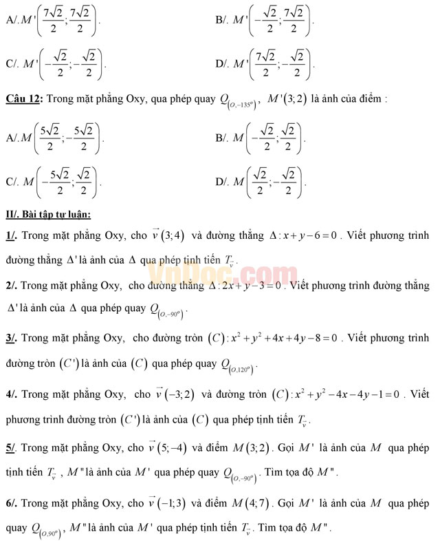 Bài tập Toán lớp 11: Phép biến hình