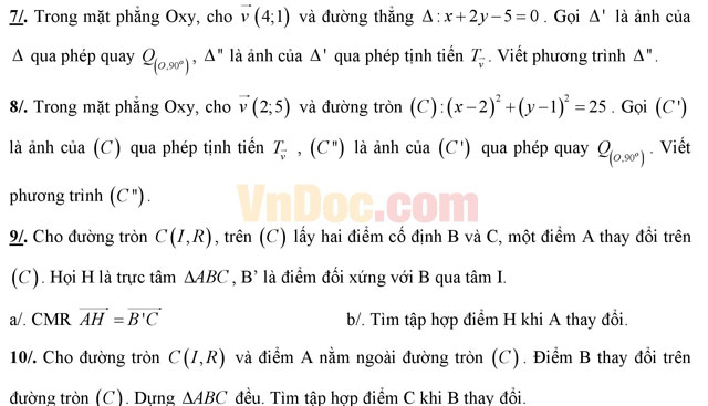Bài tập Toán lớp 11: Phép biến hình